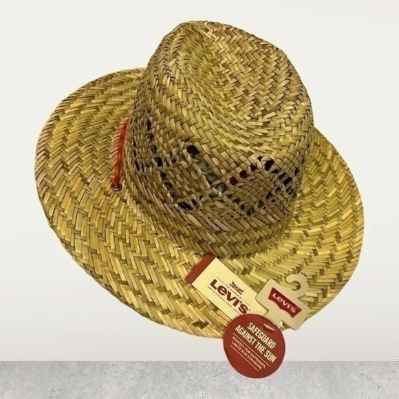 Levi’s Straw Hat Small/Medium Woven Wide Brim Sun Hat with Chin Cord NWT - Picture 2 of 6